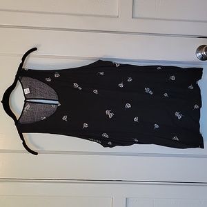 Old Navy Daisy Floral Keyhole Black Tank Top